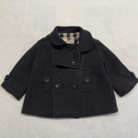 Burberry Baby Unisex‎ 100% Wool Pea Coat Size 12 Months / 80 CM Nova Check Lined - Picture 1 of 11